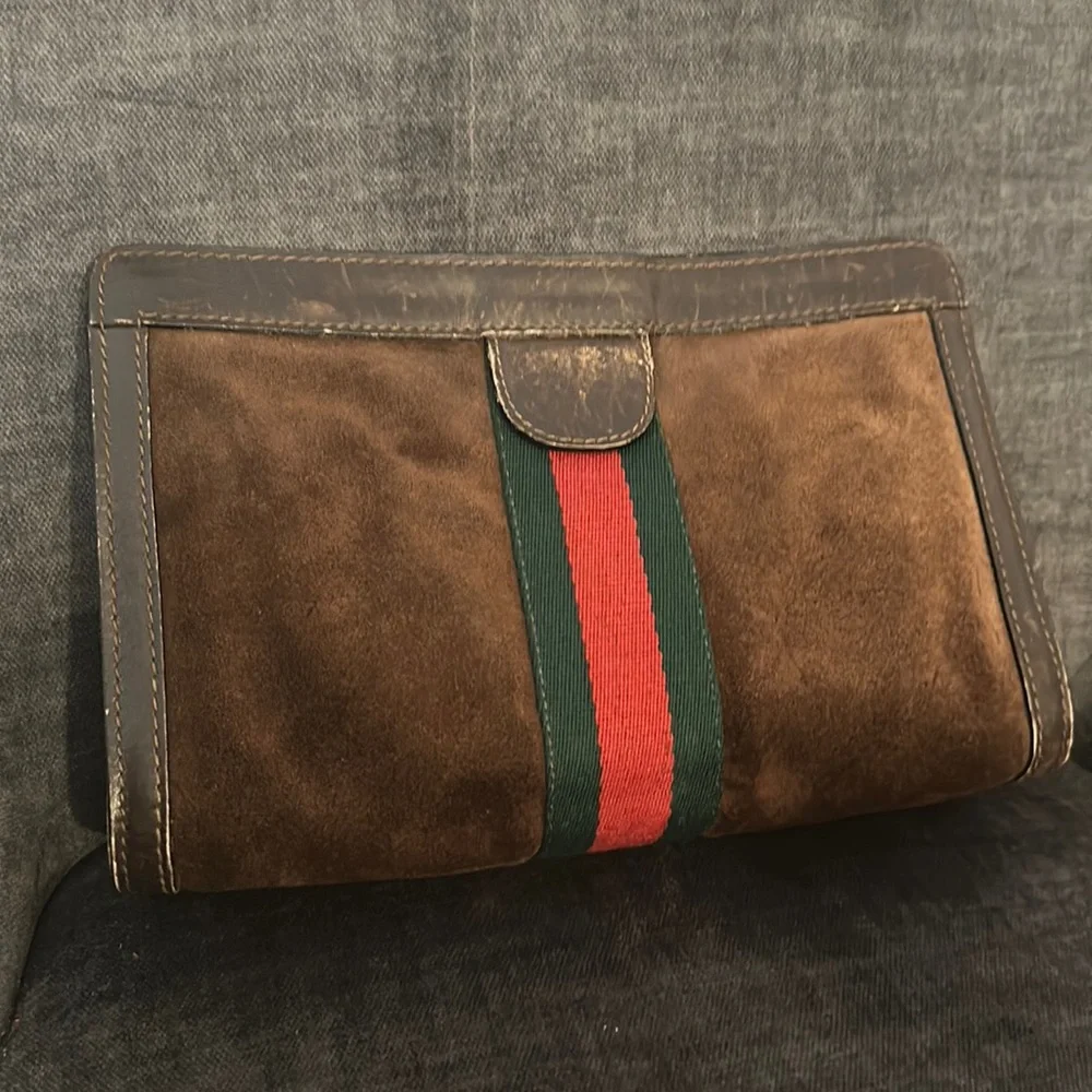 GUCCI PARFUMS Sherry Clutch Hand Bag Suede Leather Brown - Picture 5 of 10